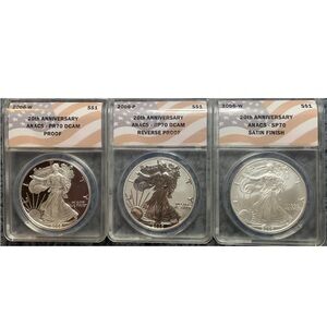 2006 20th Anniversary American Silver Eagle 3-Coins. Graded and perfect!